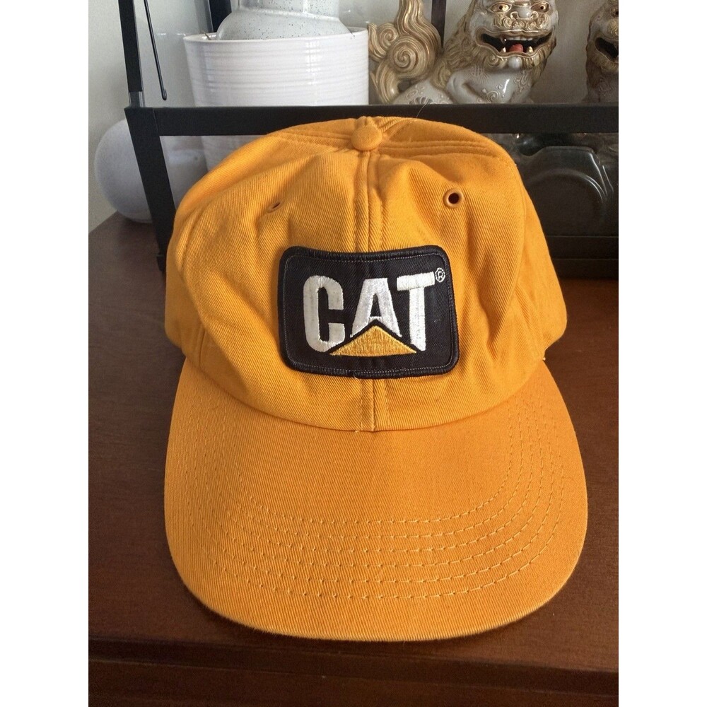 Vintage CAT Caterpillar Mesh Foam Yellow Trucker Snapback Hat Cap Tonkin USA